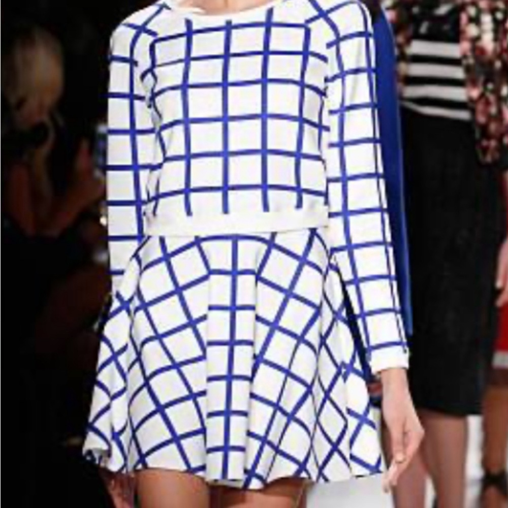 Elle windowpane/ Checkered scuba crop top and circle miniskirt